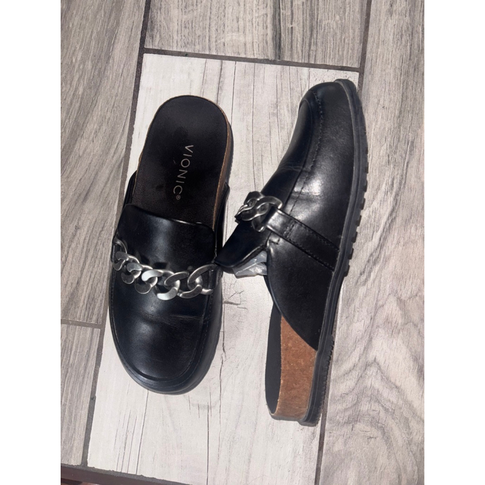Vionic Boho Bikercore Cork Black Leather Mule Clog built Orthotic Comfort Size 6 - Picture 9 of 9